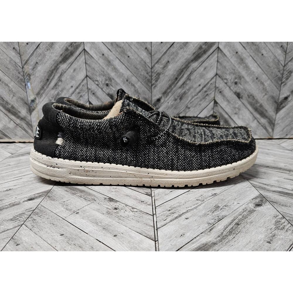 Hey Dude Wally Sox Stitch Wide Mens 8 E Black White